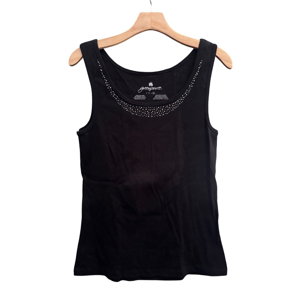 Greensource Black Organic Cotton Rhinestone Scoop Neck Tank Top Womens XL